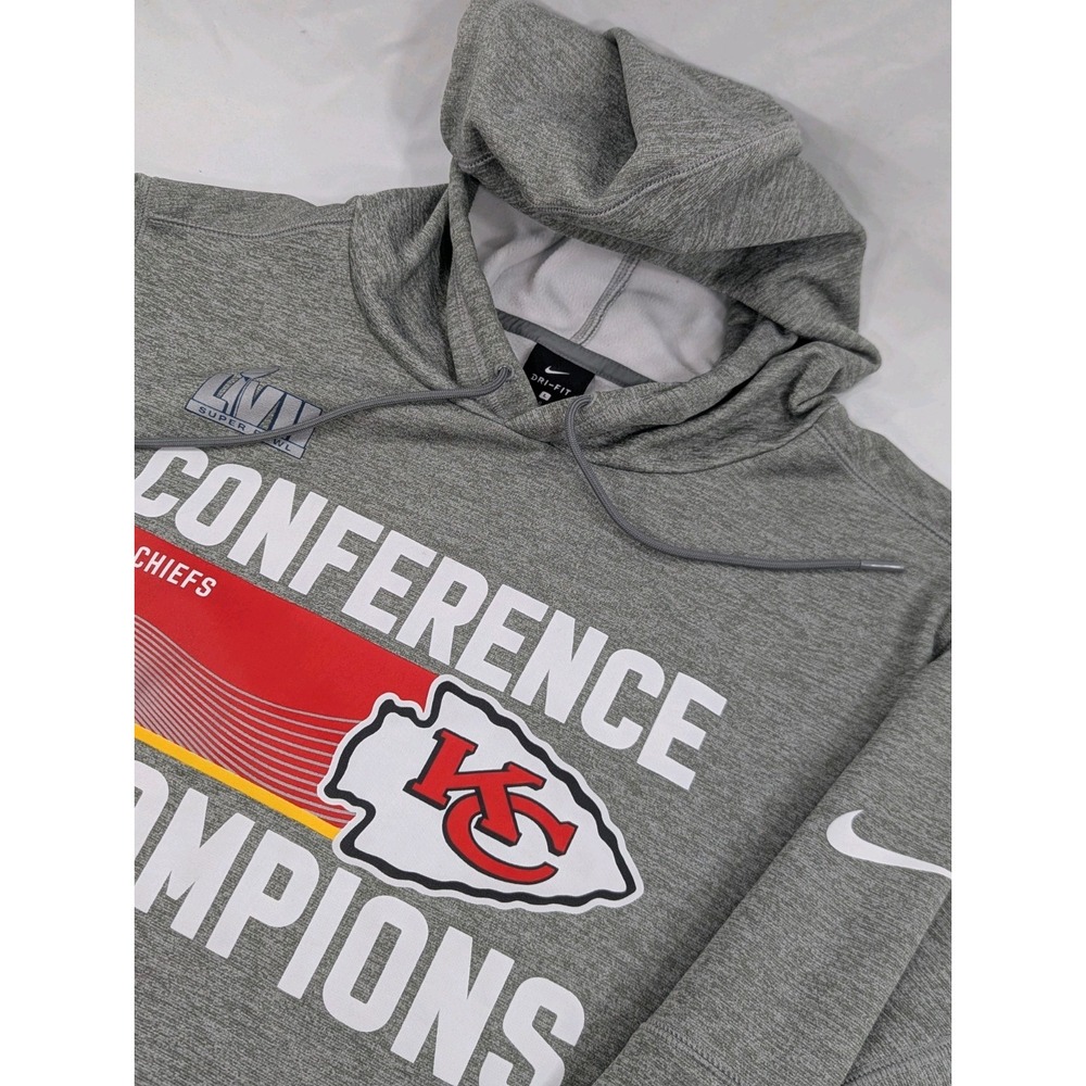 Nike Mens Hoodie Kansas City Chiefs AFC‎ Champions Gray Sweatshirt Size Large